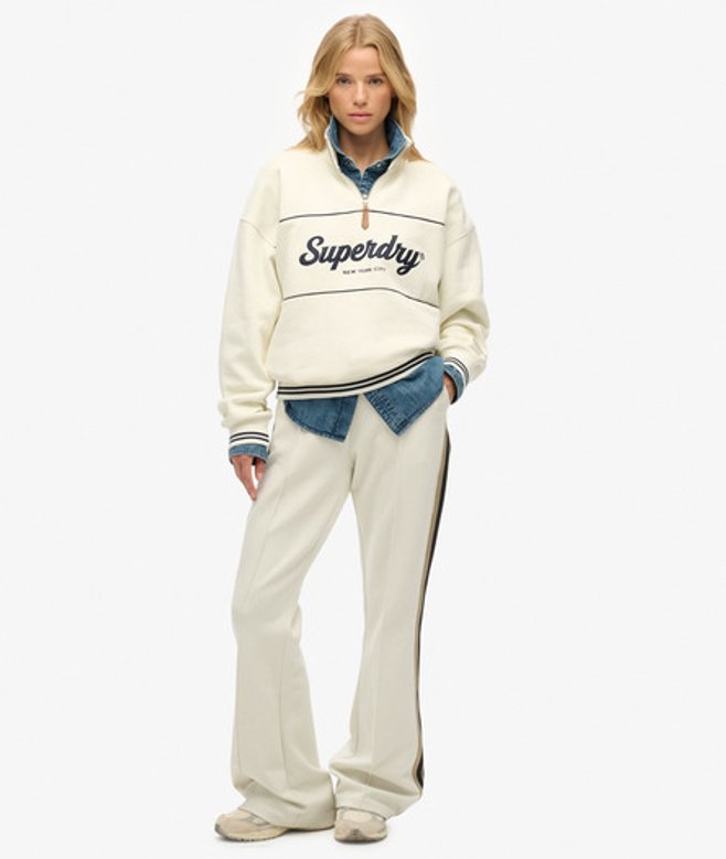 Superdry Damen Studios Stripe Gerade Jogginghose White - Größe: 40 von Superdry