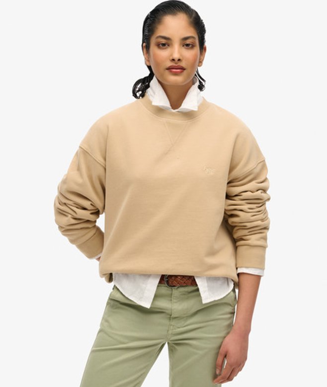 Superdry Damen Studios Sweatshirt mit Rundhalsausschnitt Beige - Größe: 40 von Superdry