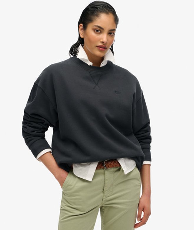 Superdry Damen Studios Sweatshirt mit Rundhalsausschnitt Schwarz - Größe: 42 von Superdry