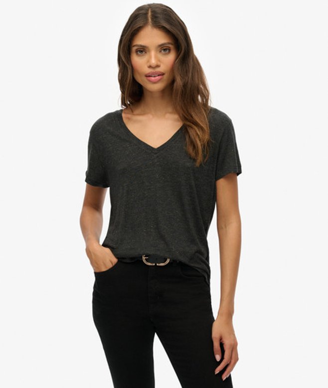 Superdry Damen Studios Slub T-shirt mit Stickerei Black - Größe: 40 von Superdry