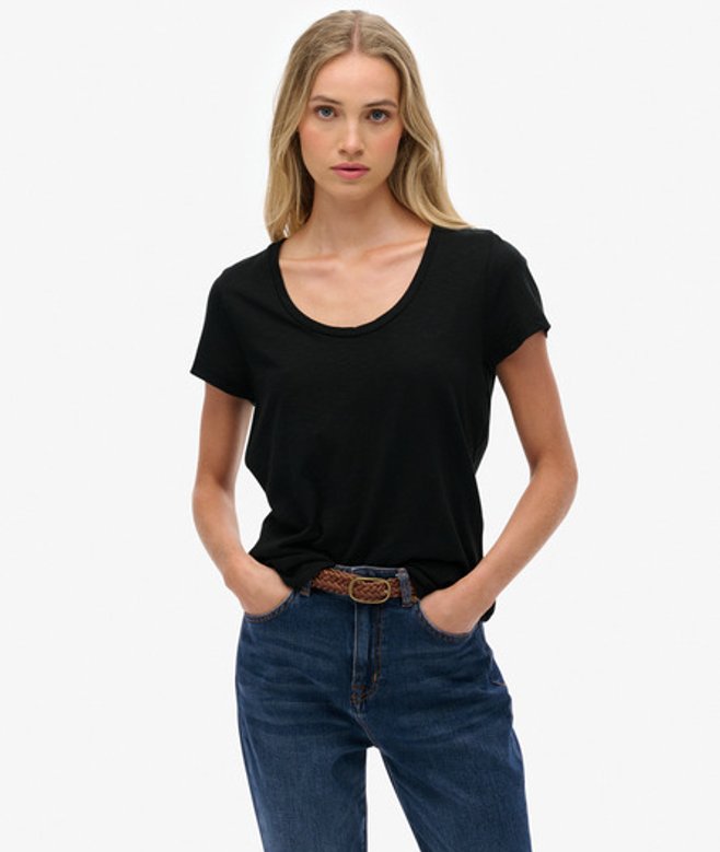 Superdry Damen Studios T-shirt mit Tiefem Ausschnitt Black - Größe: 36 von Superdry