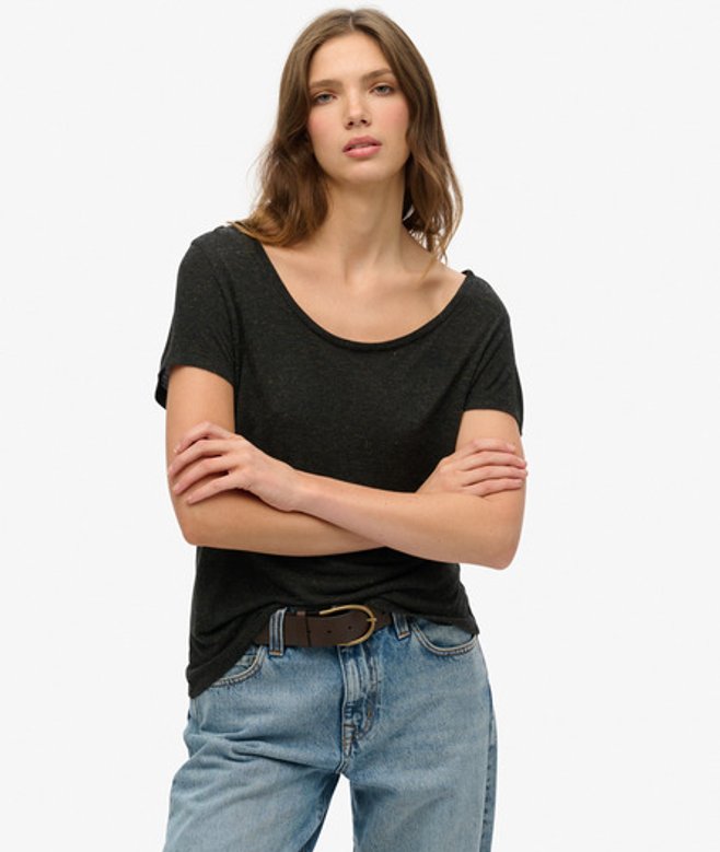 Superdry Damen Studios T-shirt mit Tiefem Ausschnitt Black - Größe: 40 von Superdry
