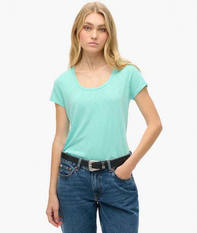 Superdry Damen Studios T-shirt mit Tiefem Ausschnitt Grün - Größe: 34 von Superdry