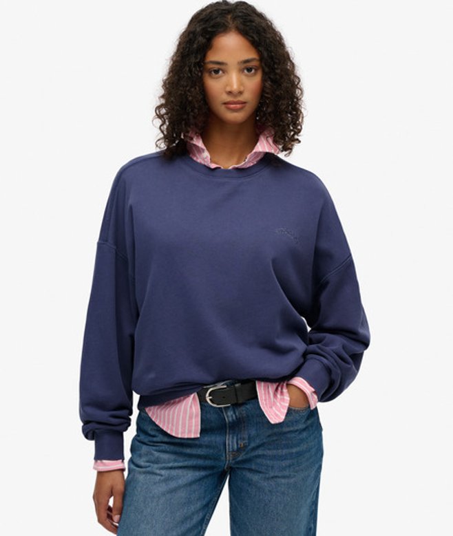 Superdry Damen Stückgefärbtes Essential Sweatshirt mit Logo und Rundhalsausschnitt Navy - Größe: 38 von Superdry