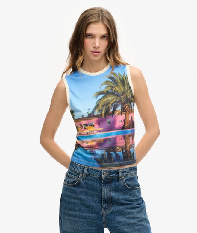 Superdry Damen Sub Oberteil mit Print Weiß - Größe: 36 von Superdry