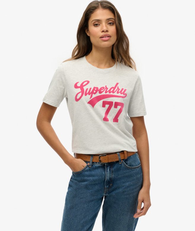 Superdry Damen Super 77 T-shirt Hellgrau - Größe: 36 von Superdry
