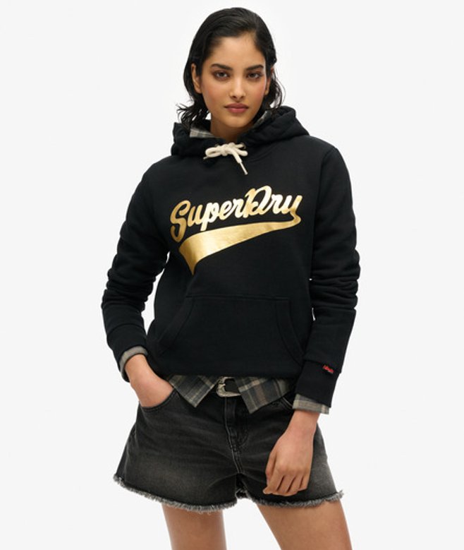 Superdry Women's Super Athletics Kapuzenpullover Schwarz - Größe: 38 von Superdry