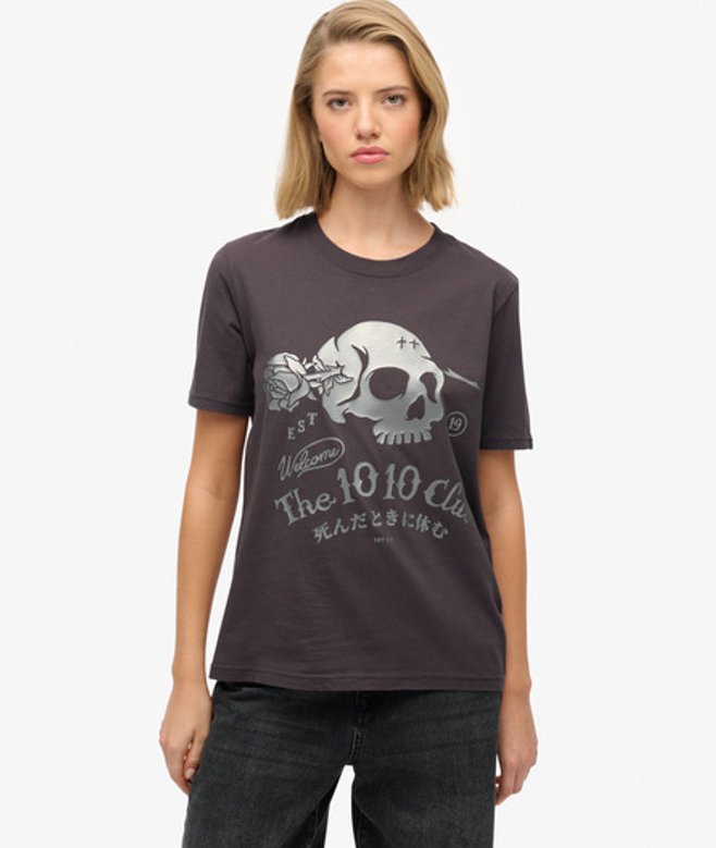 Superdry Damen Super Skull T-shirt Grey - Größe: 44 von Superdry