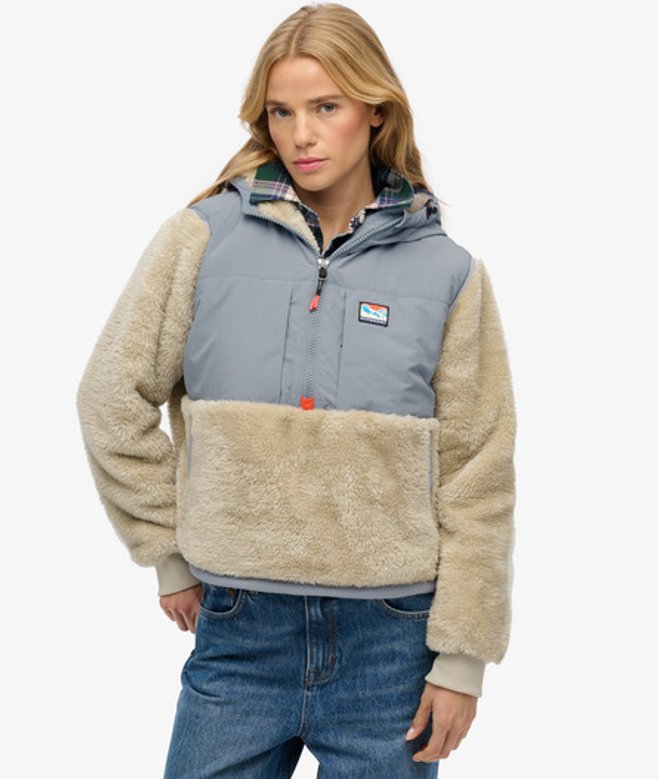 Superdry Damen Superweiche Hybrid-jacke mit Halbreißverschluss Beige - Größe: 36 von Superdry
