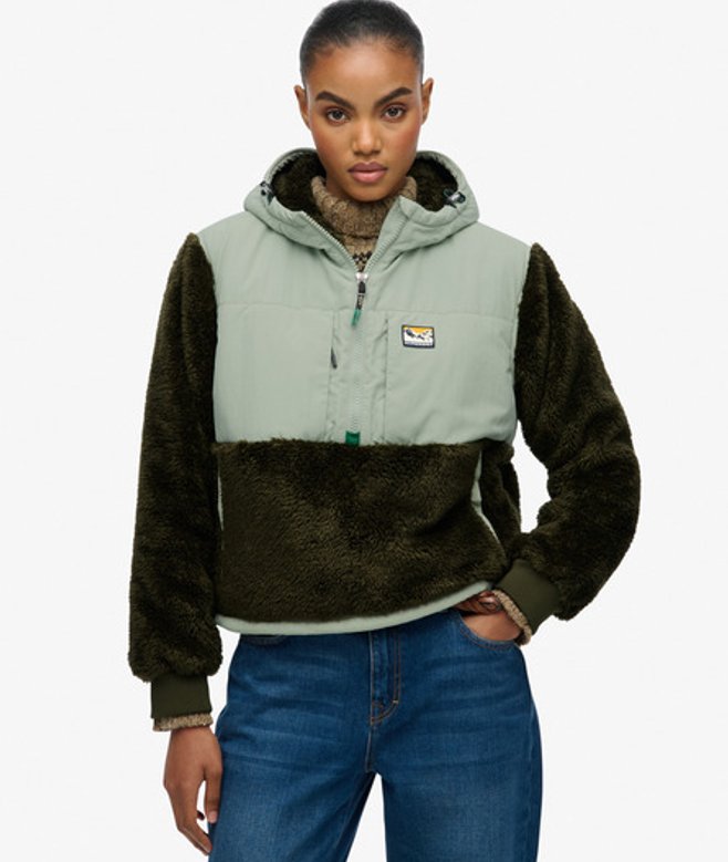 Superdry Damen Superweiche Hybrid-jacke mit Halbreißverschluss Khaki - Größe: 36 von Superdry