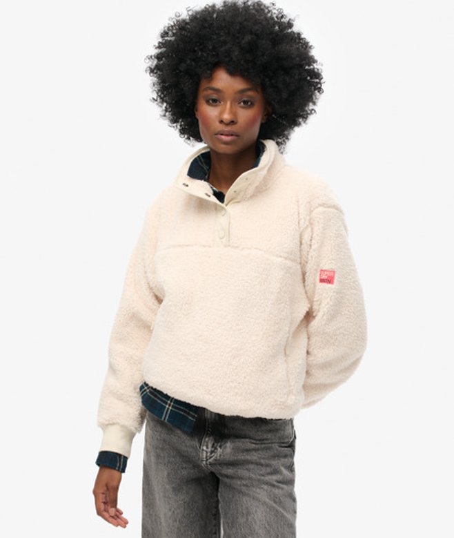Superdry Damen Superweicher Teddy-fleece mit Druckknopfkragen Creme - Größe: 44 von Superdry