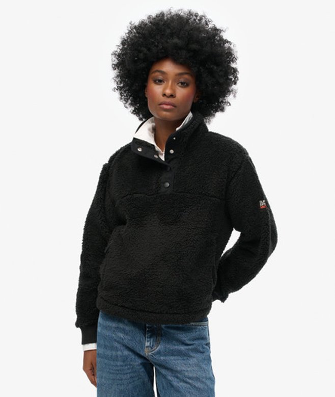 Superdry Damen Superweicher Teddy-fleece mit Druckknopfkragen Schwarz - Größe: 40 von Superdry