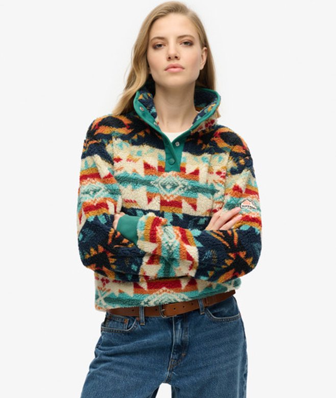 Superdry Damen Superweicher Bedruckter Teddy-fleece Marineblau/creme/grün - Größe: 42 von Superdry