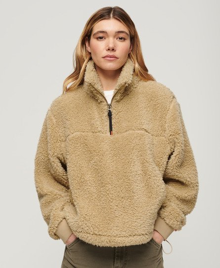 Superdry Damen Beige Superweicher Henley-Pullover mit Reißverschluss, Größe: 36 von Superdry