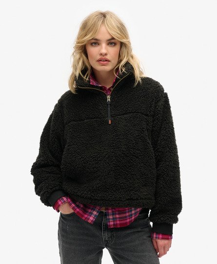 Superdry Damen Superweicher Henley-Pullover mit Reißverschluss Schwarz - Größe: 36 von Superdry