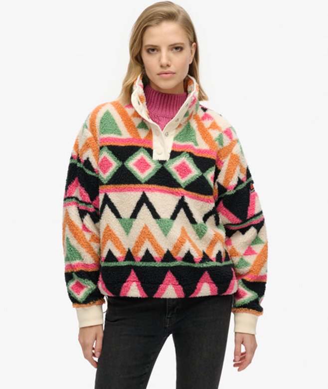 Superdry Damen Superweicher Bedruckter Teddy-fleece Creme/schwarz/orange - Größe: 44 von Superdry