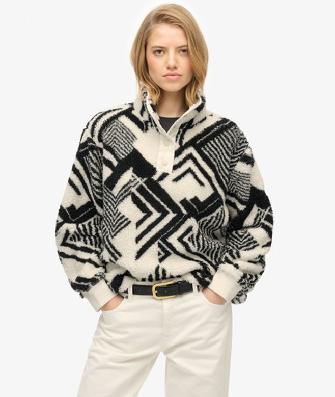 Superdry Damen Superweicher Bedruckter Teddy-fleece Schwarz/creme - Größe: 40 von Superdry