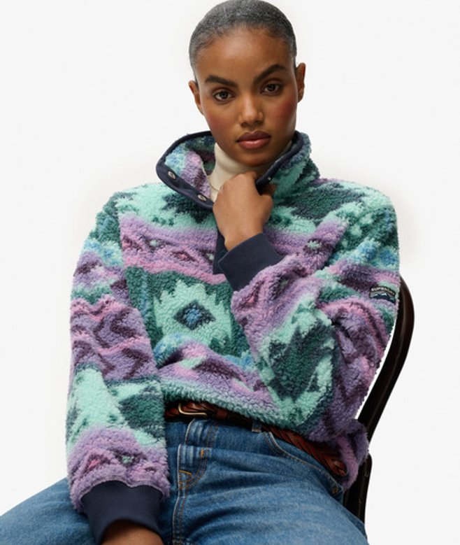 Superdry Damen Superweicher Bedruckter Teddy-fleece Navy - Größe: 40 von Superdry