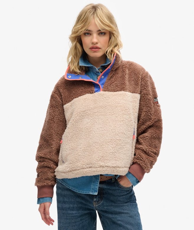 Superdry Damen Superweicher Mash Up Teddy-fleece Braun - Größe: 36 von Superdry
