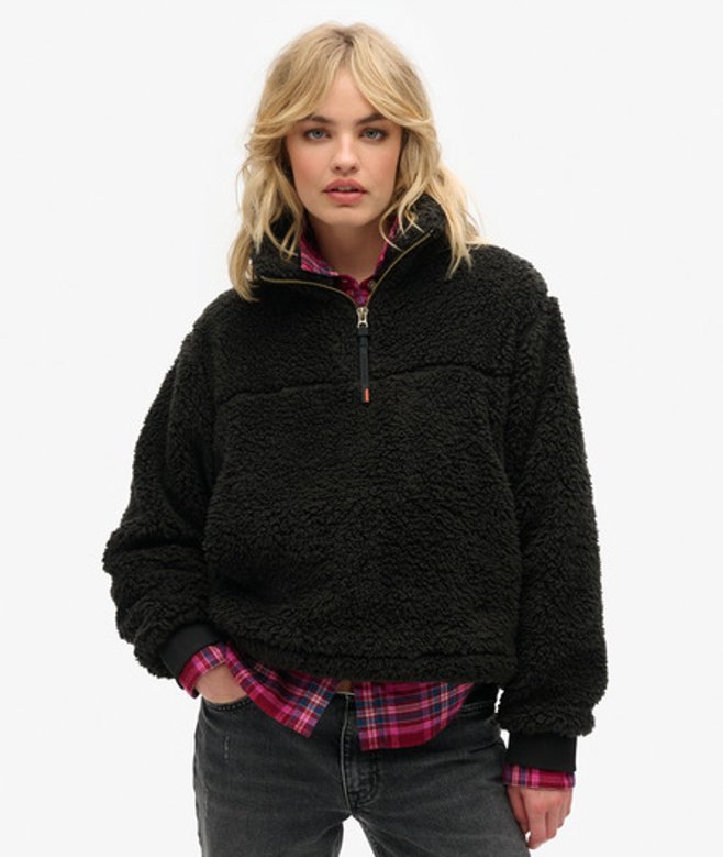 Superdry Damen Superweicher Pullover mit Halbem Reißverschluss Schwarz - Größe: 40 von Superdry