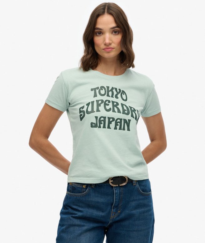 Superdry Damen Surf Logo T-shirt mit Schmaler Passform Blue - Größe: 40 von Superdry