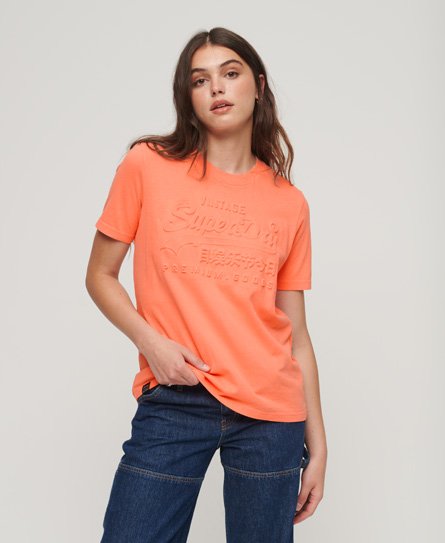 Superdry Women's T-Shirt mit Geprägtem Vintage Logo Koralle - Größe: 36 von Superdry