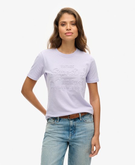 Superdry Damen Lila T-Shirt mit Geprägtem Vintage Logo, Größe: 36 von Superdry