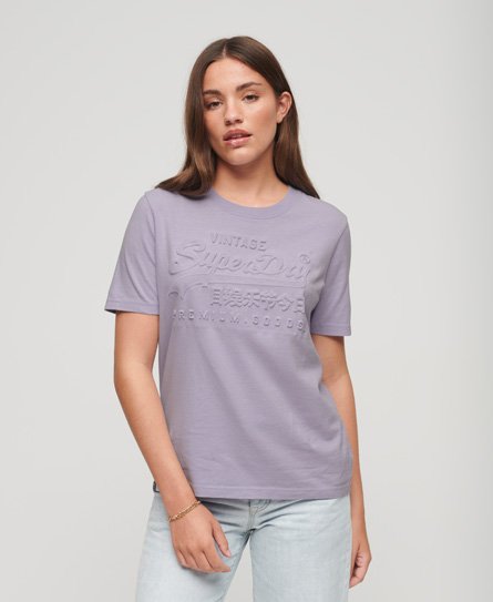 Superdry Damen Lila T-Shirt mit Geprägtem Vintage Logo, Größe: 38 von Superdry