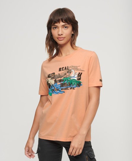 Superdry Damen T-Shirt mit Japanischem Vintage-Grafiklogo Orange - Größe: 34 von Superdry