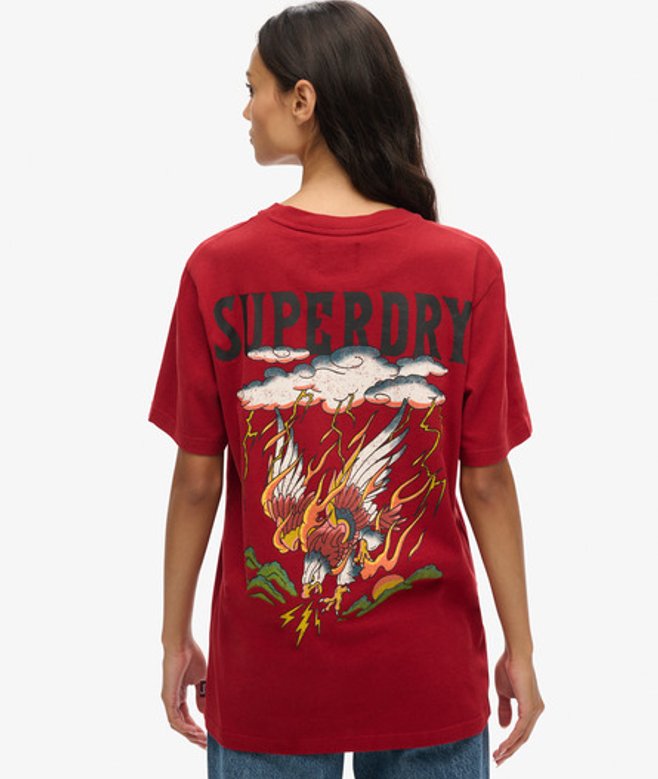 Superdry Damen OverGröße-t-shirt mit Tattoo-grafik Rot - Größe: L von Superdry