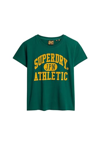 Superdry Damen Tailliertes, beflocktes Varsity T-Shirt Dunkles Waldgrün 38 von Superdry