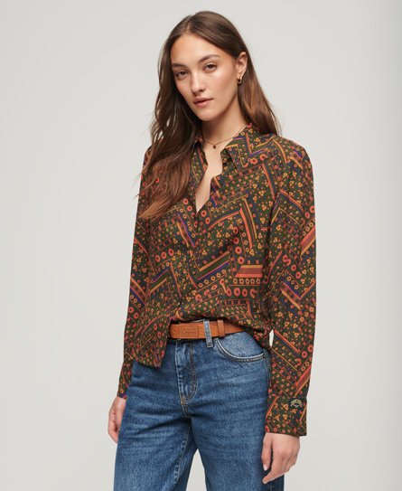 Superdry Damen Tailliertes 70er-Jahre-Hemd mit Print Orange - Größe: 36 von Superdry