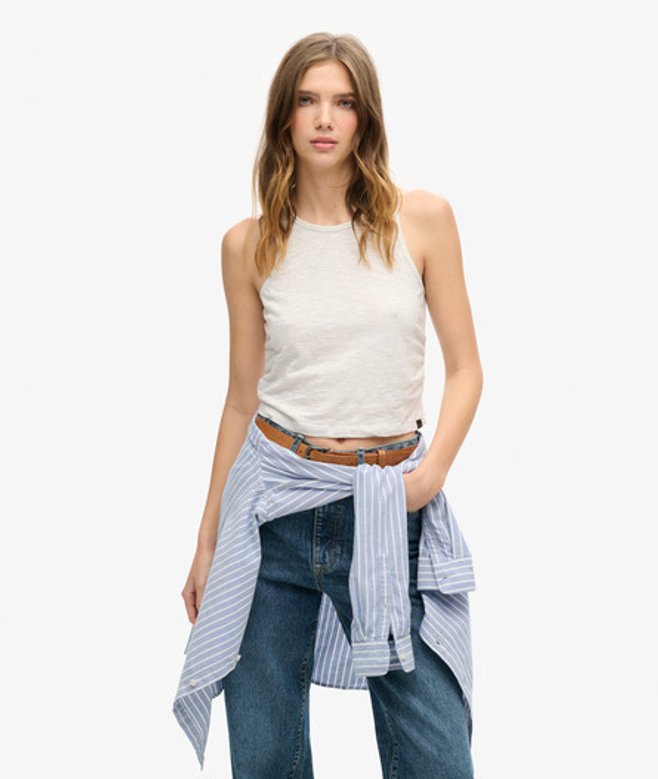Superdry Damen Tanktop mit Raffung Grau - Größe: 40 von Superdry