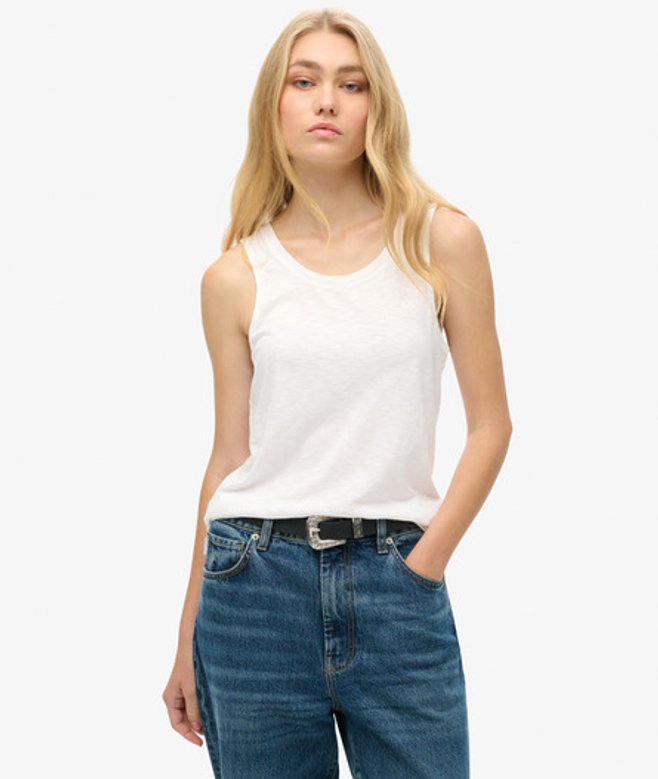 Superdry Damen Tanktop mit Weitem Rundhalsausschnitt Weiß - Größe: 34 von Superdry