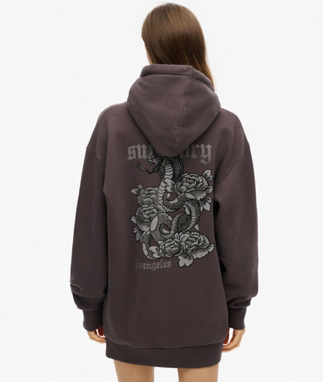 Superdry Damen Schwarz Tattoo Kapuzenkleid mit Strassbesatz Bedruckt, Größe: 10-12 von Superdry