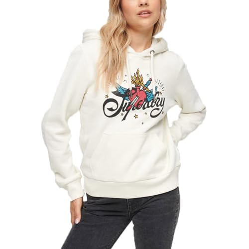 Superdry Damen Tattoo Script Graphic Hoodie Kapuzenpullover, Cream, 42 von Superdry