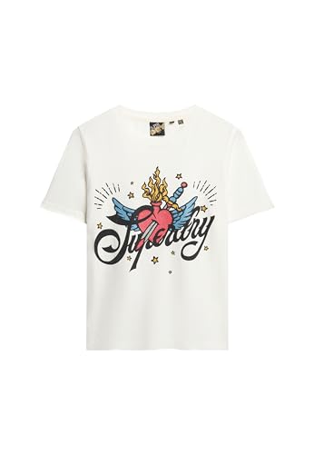 Superdry Damen Tattoo Script Graphic T-Shirt, Elfenbein, 36 von Superdry