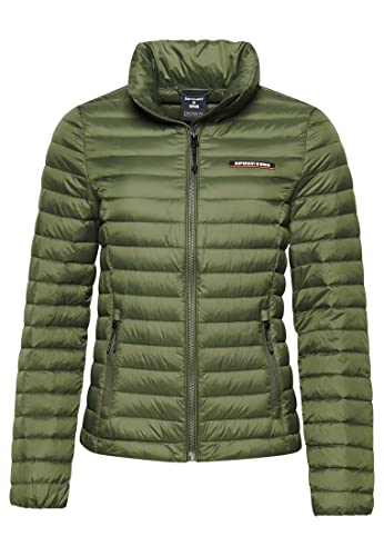 Superdry Damen Tech Core Daunenjacke, schmale Passform, klassisches Steppdesign, Grün (Dark Moss), 36 von Superdry