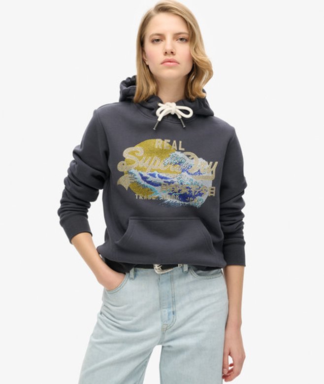 Superdry Damen Tokyo Hoodie mit Vintage-grafiklogo Dunkelgrau - Größe: 38 Superdry Damen Tokyo Hoodie mit Vintage-grafiklogo Dunkelgrau - Größe: 38 von Superdry