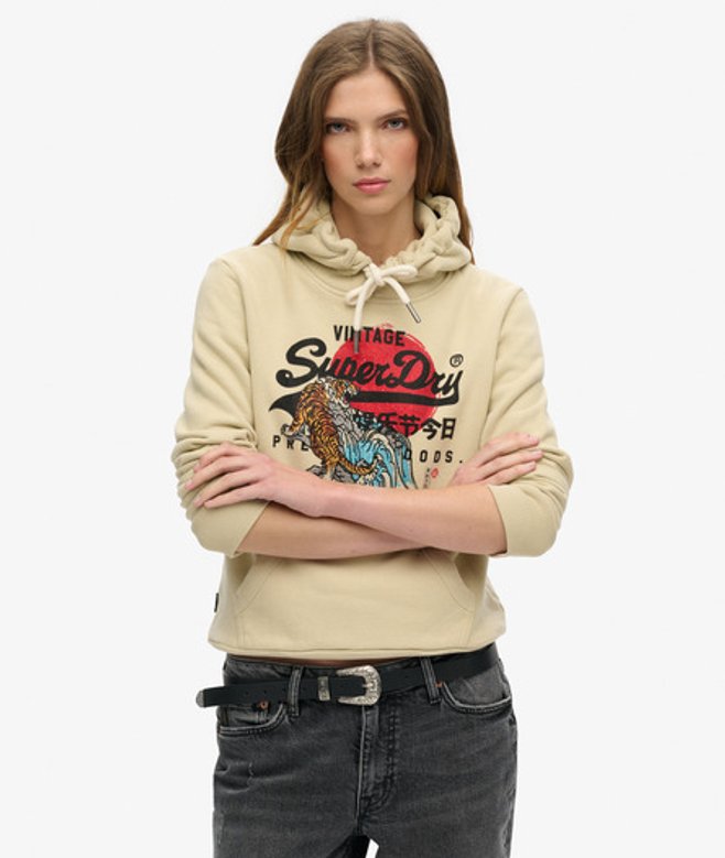 Superdry Damen Tokyo Hoodie mit Vintage-grafiklogo Grün - Größe: 36 von Superdry
