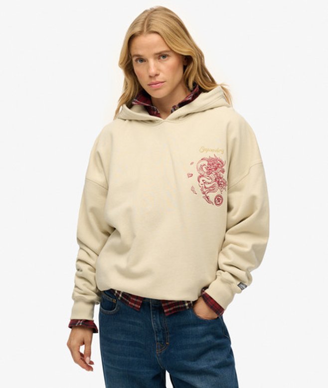 Superdry Damen Tokyo Narrative Hoodie in Übergröße Beige - Größe: 38 von Superdry