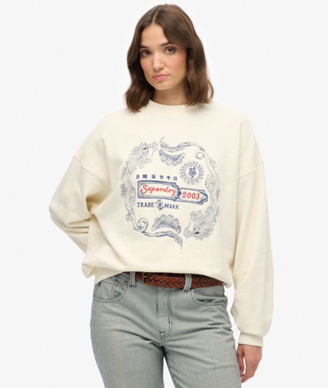 Superdry Damen Tokyo Narrative OverGrößed Sweatshirt White - Größe: 42 von Superdry