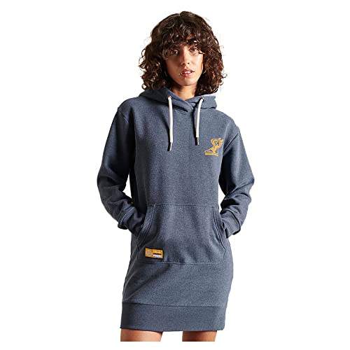 Superdry Damen Track & Field Hoodie Kleid Princedom Blau Meliert 36 von Superdry