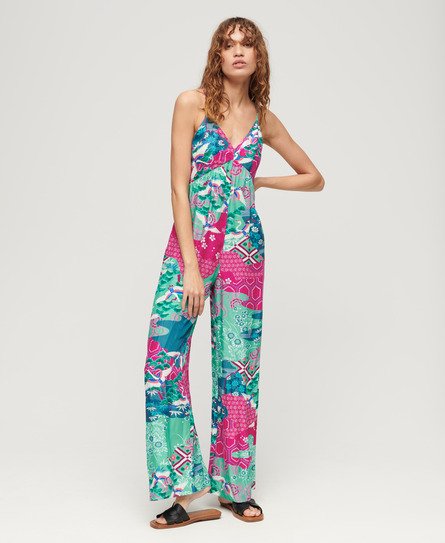 Superdry Damen Träger-Jumpsuit mit Print Lila - Größe: 36 von Superdry