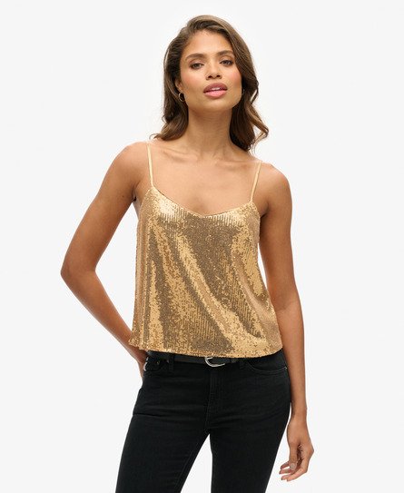 Superdry Women's Trägerhemd mit Pailletten Gold - Größe: 40 von Superdry