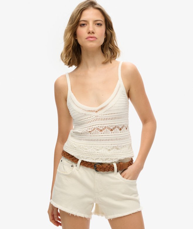 Superdry Damen Trägertop mit Häkeldetail White - Größe: 44 von Superdry