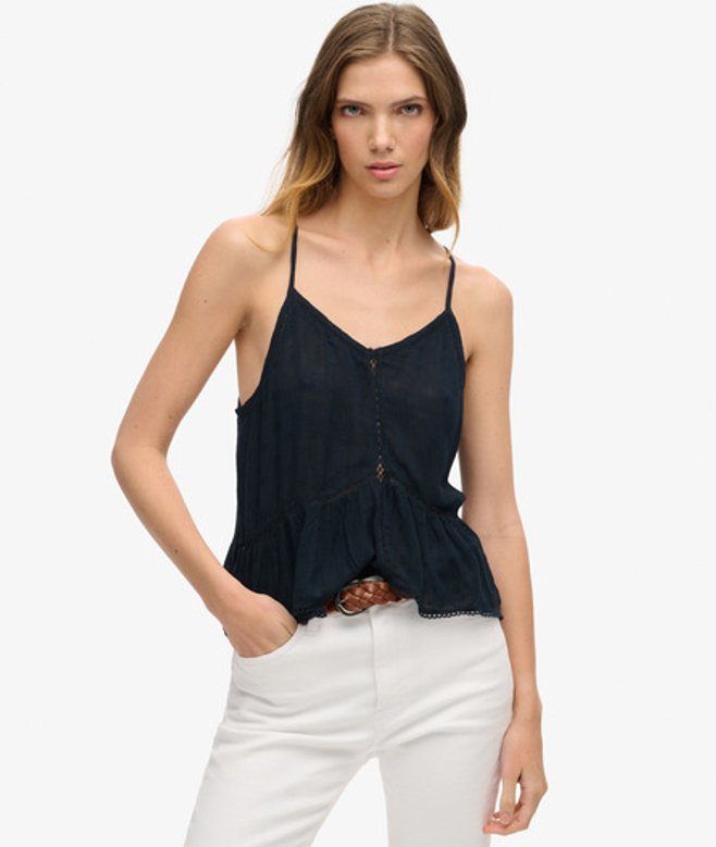 Superdry Damen Trägertop mit Schnürung Marineblau - Größe: 38 von Superdry