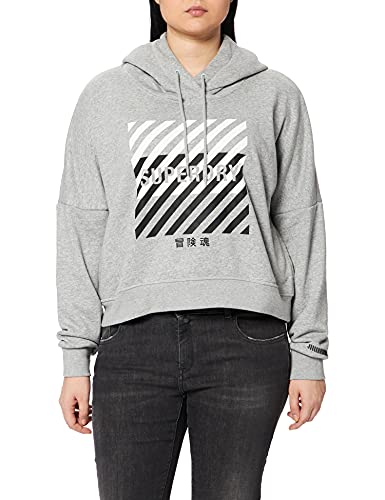 Superdry Damen Training CORE Sport Crop Hood Hooded Sweatshirt, Grey Marl, Small von Superdry