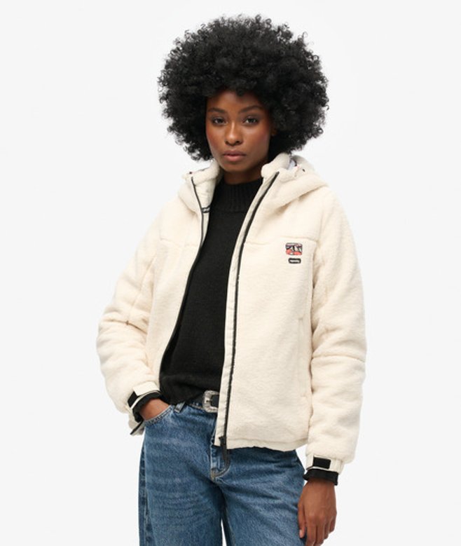 Superdry Damen Sherpa Fleece Trekker Jacke Weiß - Größe: 40 von Superdry