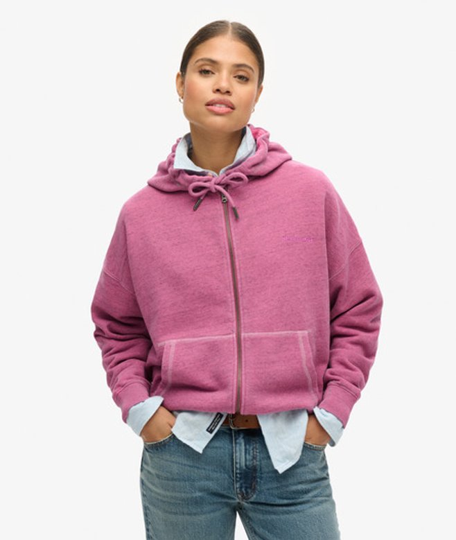Superdry Damen Überfärbte Essential Kapuzenjacke mit Logo Pink - Größe: 42 von Superdry